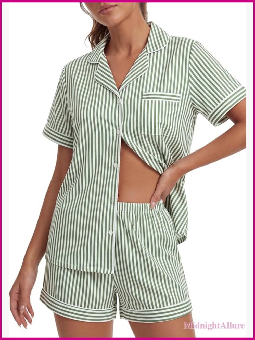 Striped Pajama Set - Short Sleeve Button Down Shirt With Wide Leg Shorts